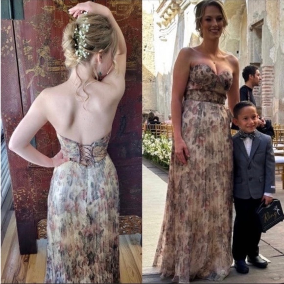 Ivory Floral Bustier Corset Organza Lace-Up Maxi Dress 🌿 - Picture 9 of 13